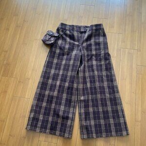 O 2nd Korean Brand Black White Plaid Wide Leg High Waisted Trousers Culottes - X